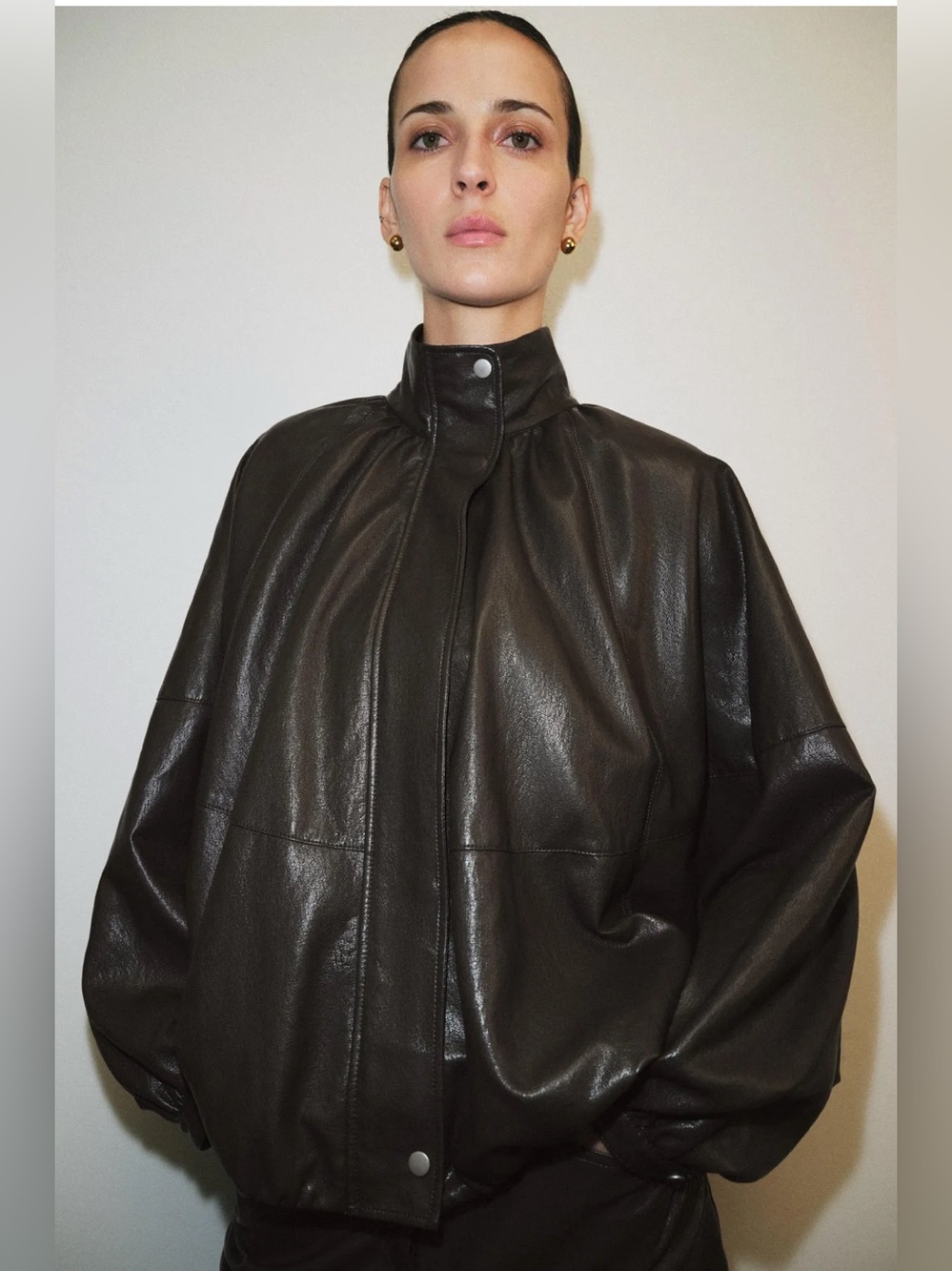 Black Leather Bomber Jacket - Women NWT